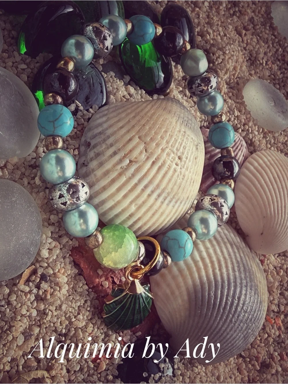 Gold shell Turquoise Bead Bracelet | Handmade Boho Jewelry